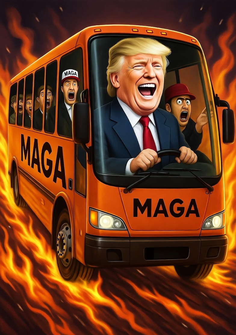 Donald Trump MAGA bus to Hell Blank Meme Template