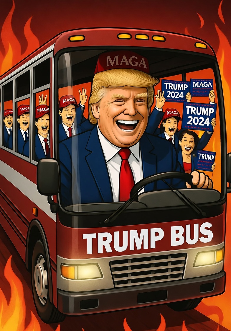 Donald Trump MAGA bus to Hell Blank Meme Template