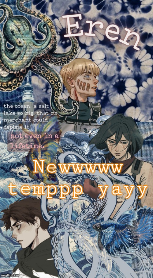 Eren Announcement Temp (tysm discy) | Newwwww temppp yayy | image tagged in eren announcement temp tysm discy | made w/ Imgflip meme maker