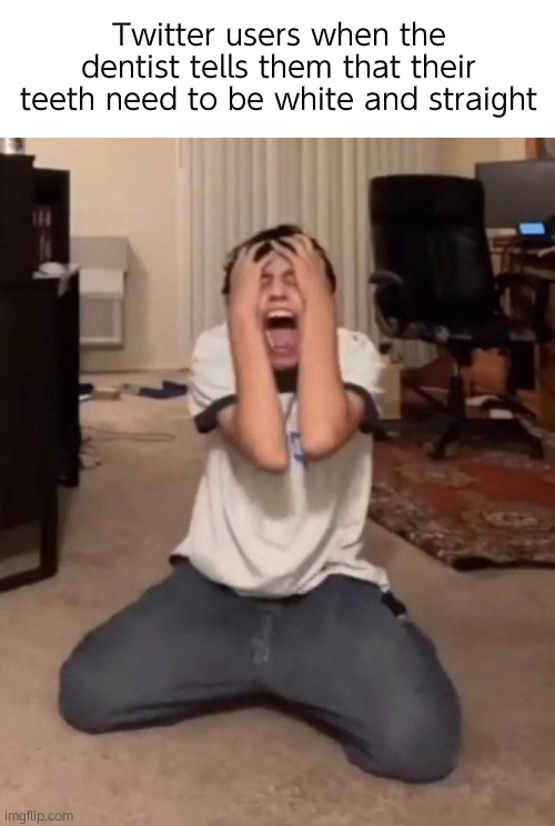 . | Twitter users when the dentist tells them that their teeth need to be white and straight | image tagged in me when meme | made w/ Imgflip meme maker