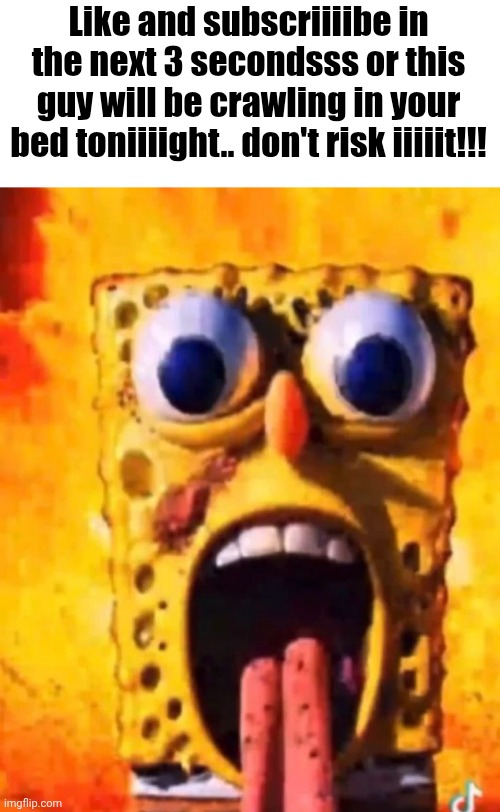 rotbob | Like and subscriiiibe in the next 3 secondsss or this guy will be crawling in your bed toniiiight.. don't risk iiiiit!!! | image tagged in rotbob | made w/ Imgflip meme maker