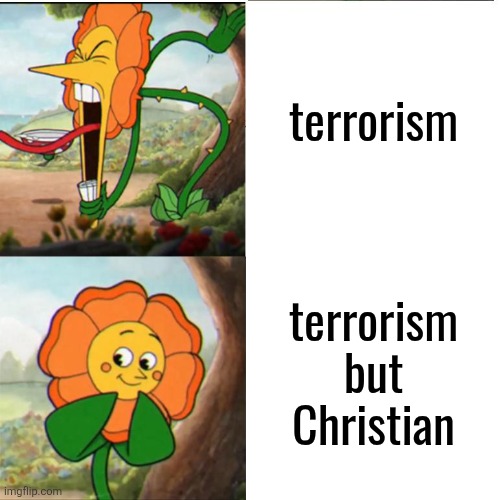 Cuphead Flower | terrorism terrorism but Christian | image tagged in cuphead flower | made w/ Imgflip meme maker
