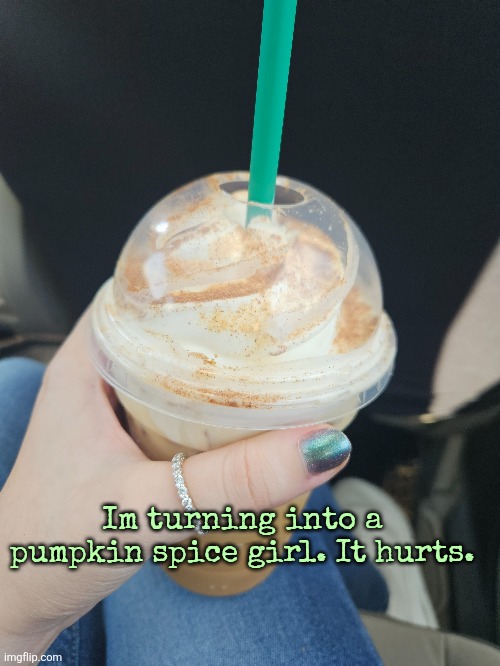 Im turning into a pumpkin spice girl. It hurts. | made w/ Imgflip meme maker