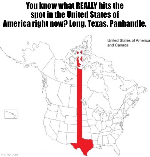 You know what REALLY hits the spot in the United States of America right now? Long. Texas. Panhandle. | made w/ Imgflip meme maker