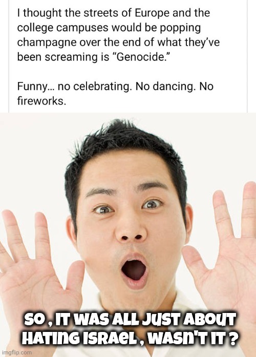 "Yeah , Antisemitism , that's the ticket" | So , it was all just about hating Israel , wasn't it ? | image tagged in party of haters,and phoneys,liars,cheaters,just hate it | made w/ Imgflip meme maker