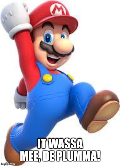 mario | IT WASSA MEE, DE PLUMMA! | image tagged in mario | made w/ Imgflip meme maker