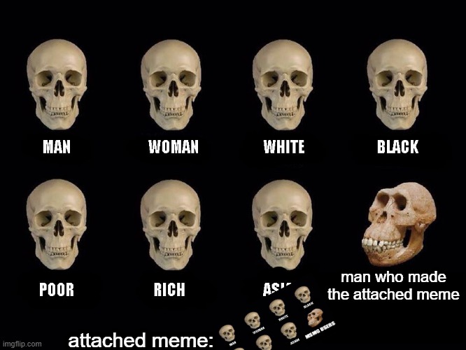 . | man who made the attached meme; attached meme: | image tagged in empty skulls of truth | made w/ Imgflip meme maker