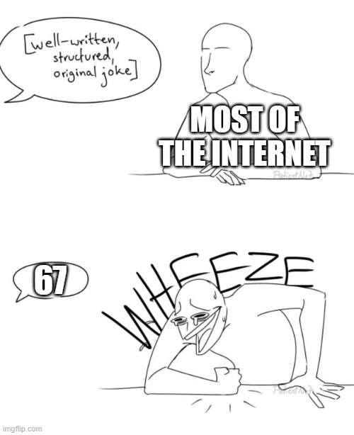 this generations humor is beyond cooked | MOST OF THE INTERNET; 67 | image tagged in wheeze,67,generation | made w/ Imgflip meme maker
