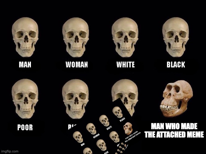 I genuinely want the chain too keep going and the ragebait to expand | MAN WHO MADE THE ATTACHED MEME | image tagged in empty skulls of truth | made w/ Imgflip meme maker