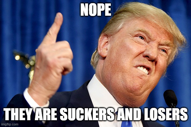 Donald Trump | NOPE THEY ARE SUCKERS AND LOSERS | image tagged in donald trump | made w/ Imgflip meme maker