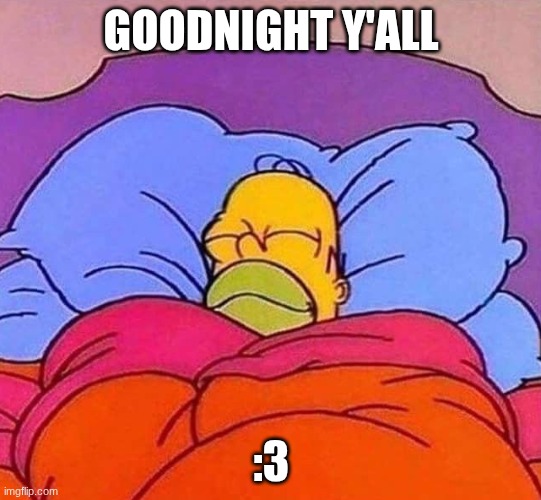 Homer Simpson sleeping peacefully | GOODNIGHT Y'ALL; :3 | image tagged in homer simpson sleeping peacefully | made w/ Imgflip meme maker