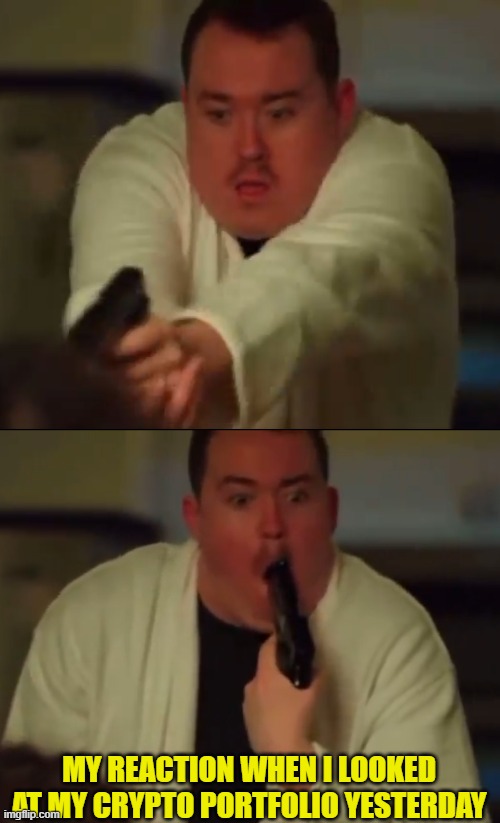 Southside still HODL | MY REACTION WHEN I LOOKED AT MY CRYPTO PORTFOLIO YESTERDAY | image tagged in hodl,doge,dogecoin,bitcoin,crypto,cryptocurrency | made w/ Imgflip meme maker