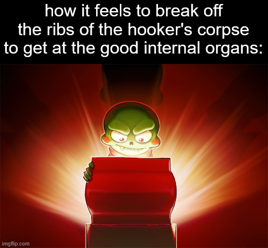 how it feels to break off the ribs of the hooker's corpse to get at the good internal organs: | made w/ Imgflip meme maker
