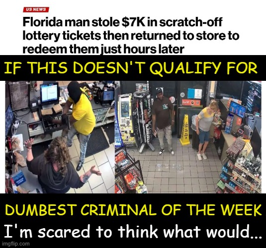 You can't make this stuff up | IF THIS DOESN'T QUALIFY FOR; DUMBEST CRIMINAL OF THE WEEK; I'm scared to think what would... | image tagged in i'm the dumbest man alive,dumb,criminals,stupid,stupid criminals,florida man | made w/ Imgflip meme maker