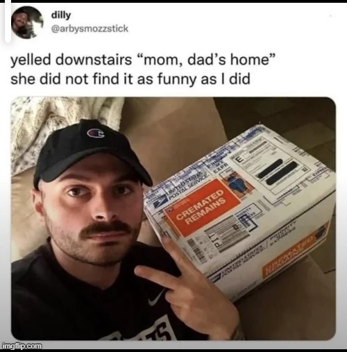 Dad's home | image tagged in dark humor,funny,repost,dad,death | made w/ Imgflip meme maker