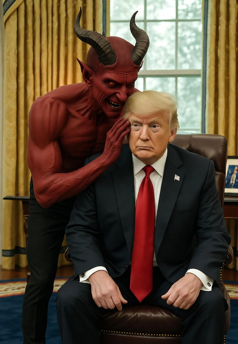 Satan whispering in Donald Trump's ear White House Blank Meme Template