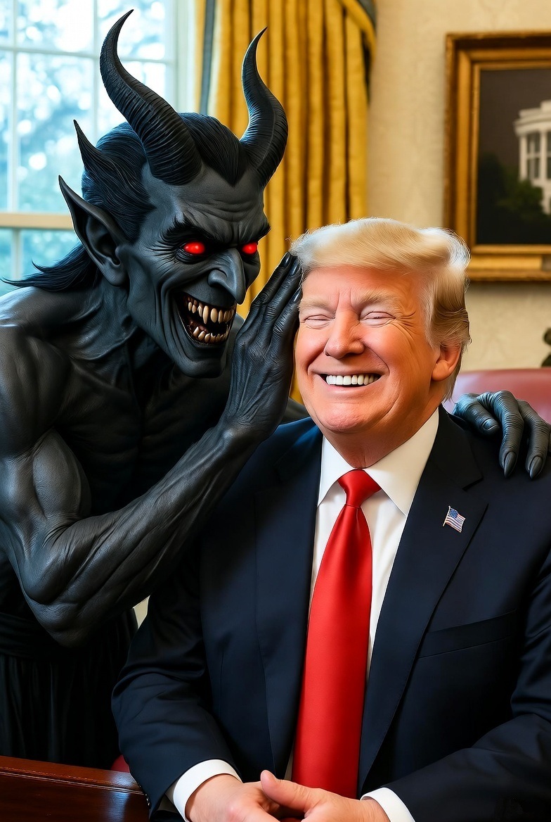Satan whispering in Donald Trump's ear White House Blank Meme Template