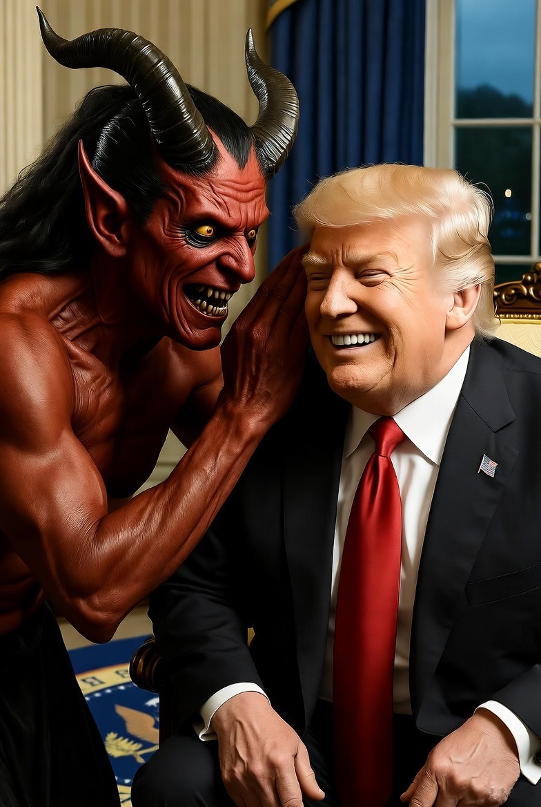 Satan whispering in Donald Trump's ear White House Blank Meme Template