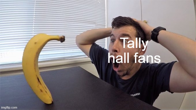 Man shocked at banana original | Tally hall fans | image tagged in man shocked at banana original | made w/ Imgflip meme maker