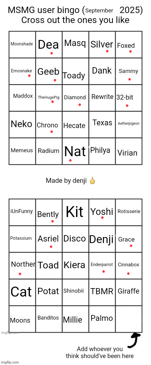 MSMG user bingo (September 2025) cross the one you like | image tagged in msmg user bingo september 2025 cross the one you like | made w/ Imgflip meme maker
