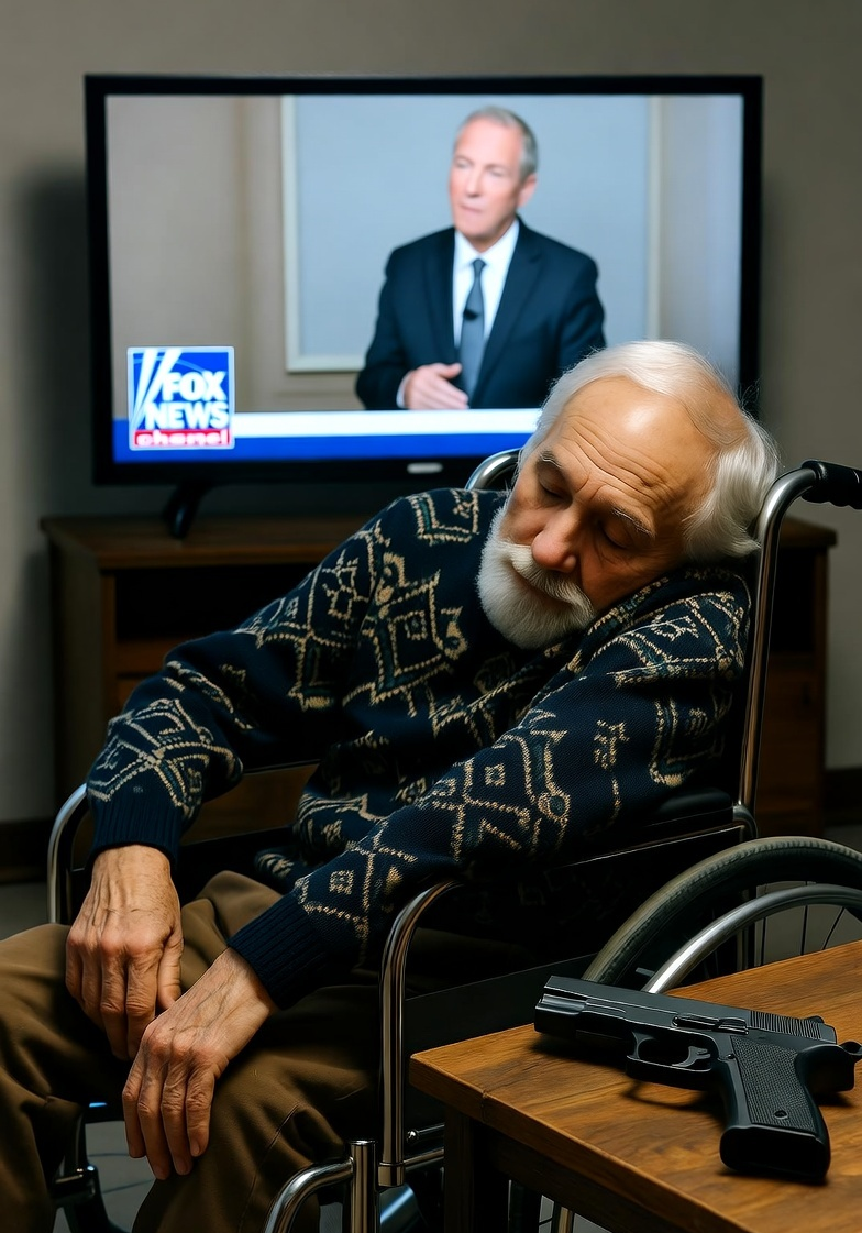 Old Man wheelchair Fox News pistol asleep dead Blank Meme Template