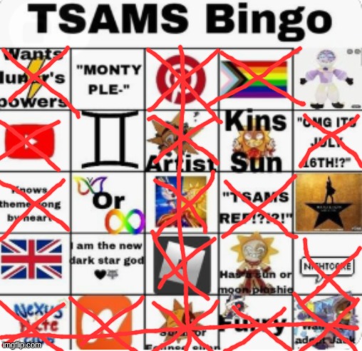 i might get a lot of hate 4 dis... oh well TwT | image tagged in tsams bingo | made w/ Imgflip meme maker