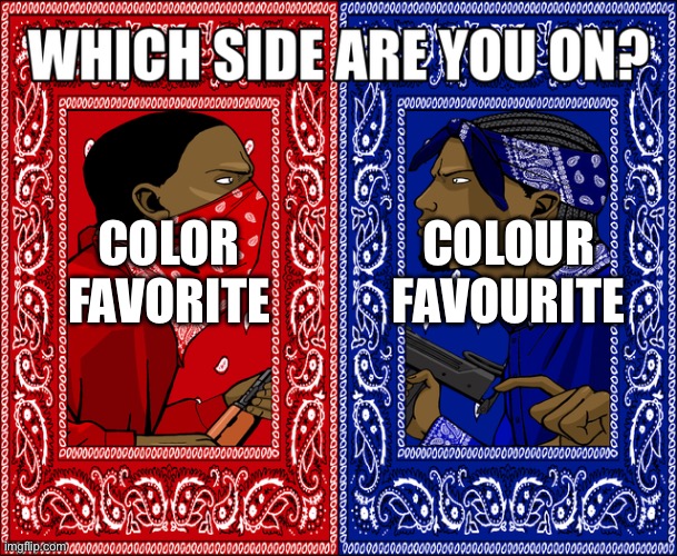WHICH SIDE ARE YOU ON? | COLOR
FAVORITE; COLOUR
FAVOURITE | image tagged in which side are you on | made w/ Imgflip meme maker