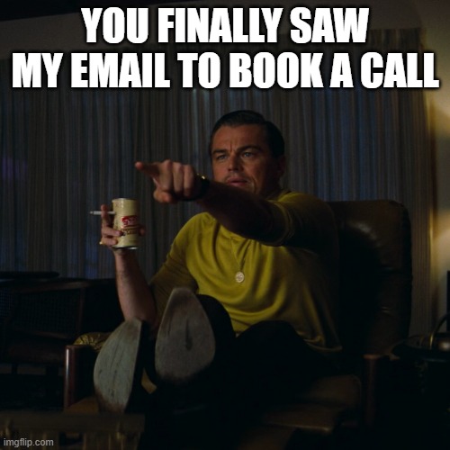 Leonardo di Caprio pointing | YOU FINALLY SAW MY EMAIL TO BOOK A CALL | image tagged in leonardo di caprio pointing | made w/ Imgflip meme maker