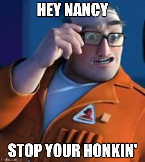 verminator | HEY NANCY; STOP YOUR HONKIN' | image tagged in cartoon | made w/ Imgflip meme maker