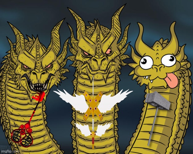 Fisch's max level rods | image tagged in three-headed dragon | made w/ Imgflip meme maker