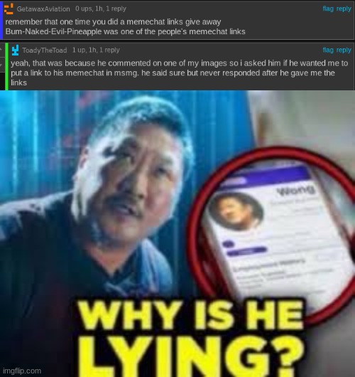 watch ts get disapproved for harassment | image tagged in why is he lying | made w/ Imgflip meme maker
