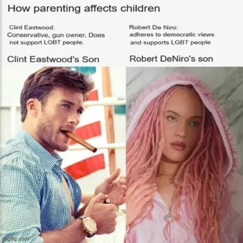 Confusion Delusion | image tagged in clint eastwood,son,robert de niro,daughter,trans,confused confusing confusion | made w/ Imgflip meme maker