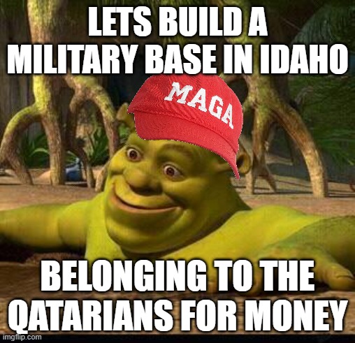 no! | LETS BUILD A MILITARY BASE IN IDAHO; BELONGING TO THE QATARIANS FOR MONEY | image tagged in shreck | made w/ Imgflip meme maker