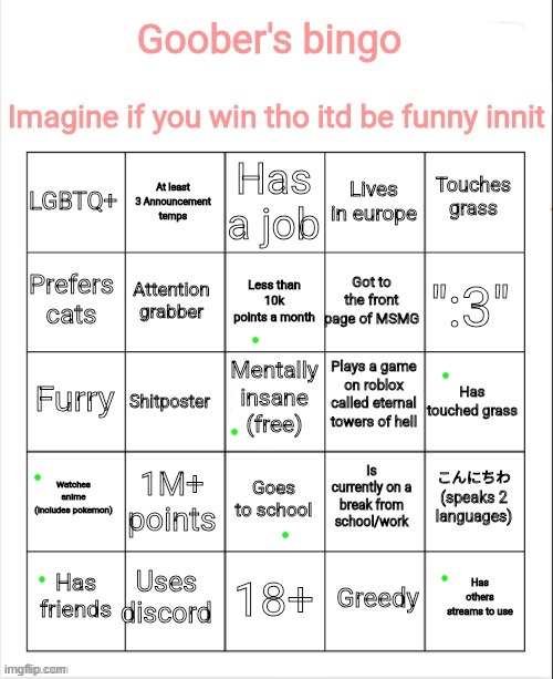 My bingo | image tagged in my bingo | made w/ Imgflip meme maker