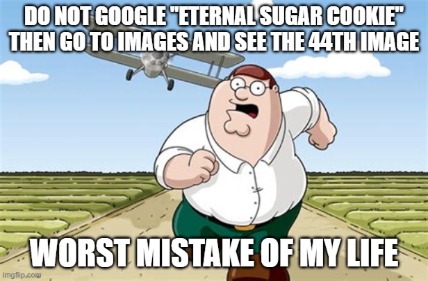 Teeheehee | DO NOT GOOGLE "ETERNAL SUGAR COOKIE" THEN GO TO IMAGES AND SEE THE 44TH IMAGE; WORST MISTAKE OF MY LIFE | image tagged in worst mistake of my life | made w/ Imgflip meme maker