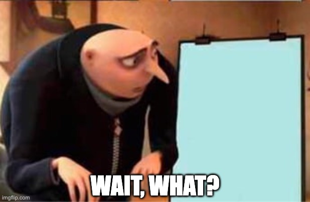 Gru's plan but only last panel | WAIT, WHAT? | image tagged in gru's plan but only last panel | made w/ Imgflip meme maker