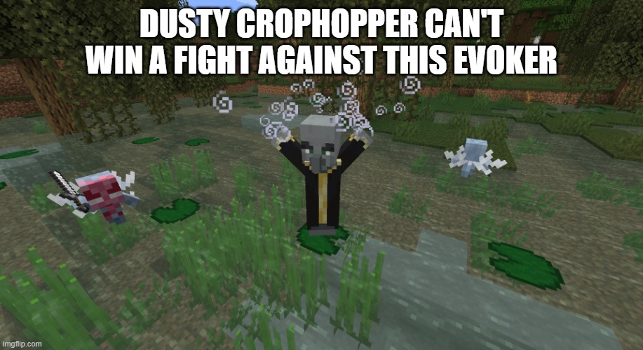 Evoker Summoning Vexes | DUSTY CROPHOPPER CAN'T WIN A FIGHT AGAINST THIS EVOKER | image tagged in evoker summoning vexes | made w/ Imgflip meme maker