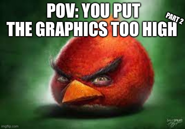 Realistic Red Angry Birds | POV: YOU PUT THE GRAPHICS TOO HIGH; PART 2 | image tagged in realistic red angry birds | made w/ Imgflip meme maker