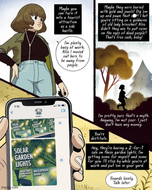 image tagged in phone call,sister,treasure,garden,lights,sale | made w/ Imgflip meme maker