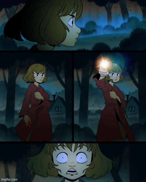 image tagged in forest,woods,darkness,flashlight,shock,shocked | made w/ Imgflip meme maker