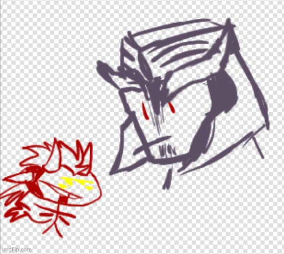 Stupid doodle of Megatron and his weird little son (My TF oc). Should I post a full pic of my tf oc? Is that allowed??? | image tagged in transformers,stupid,drawing | made w/ Imgflip meme maker
