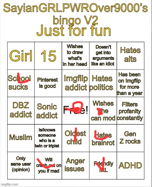 SayianGRLPWROver9000’s bingo V2 | image tagged in sayiangrlpwrover9000 s bingo v2 | made w/ Imgflip meme maker