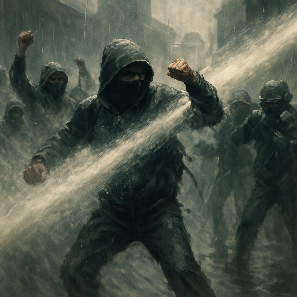 Water spraying protesters Blank Meme Template