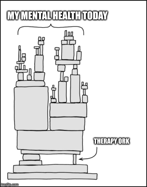 XKCD "Dependency" | MY MENTAL HEALTH TODAY; THERAPY ORK | image tagged in xkcd dependency | made w/ Imgflip meme maker
