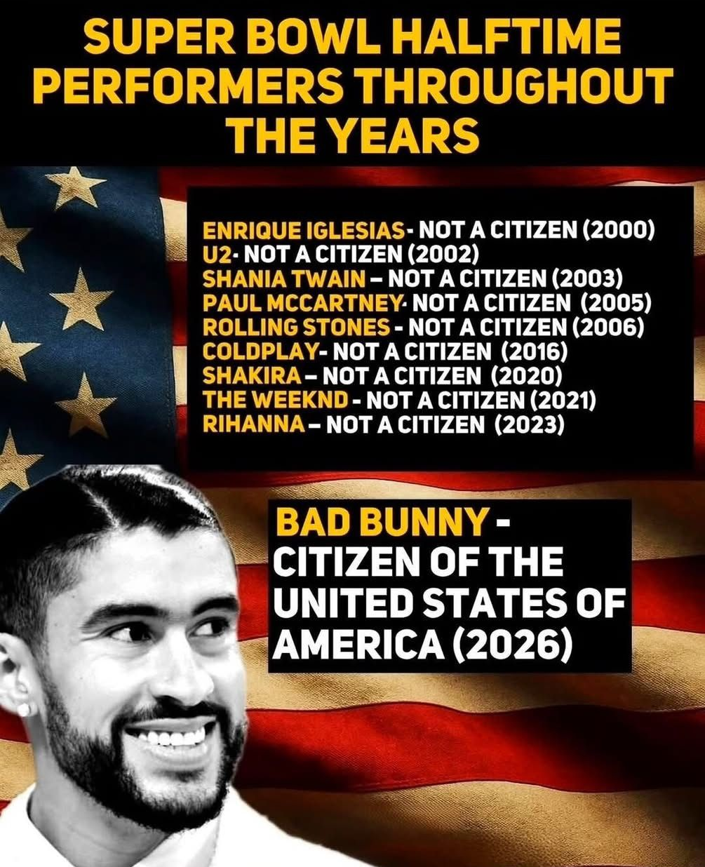 Bad Bunny Super Bowl Halftime Show Performers 2025 2026 Blank Meme Template