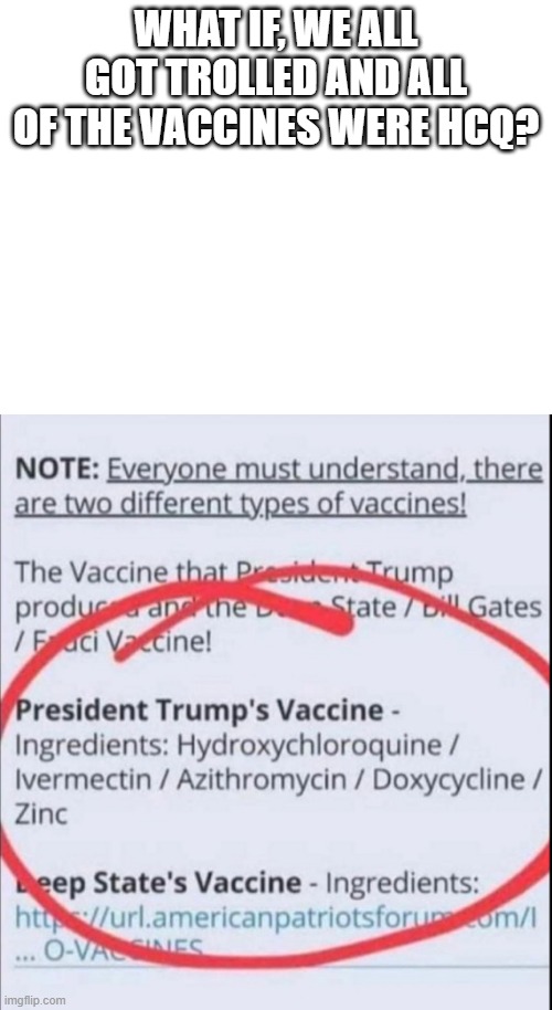 WHAT IF, WE ALL GOT TROLLED AND ALL OF THE VACCINES WERE HCQ? | made w/ Imgflip meme maker