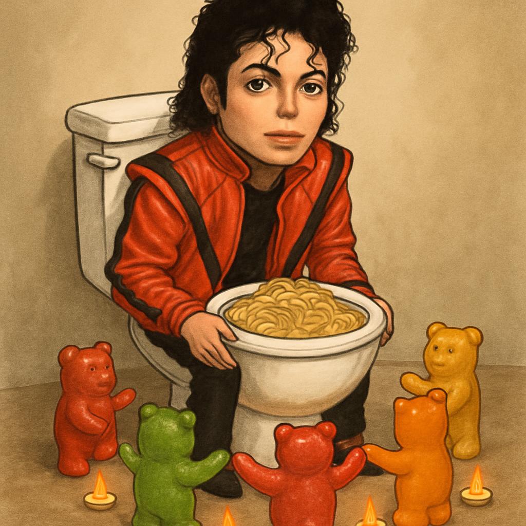 draw micheal jackson in a toilet with noodles in it with gummy b Blank Meme Template
