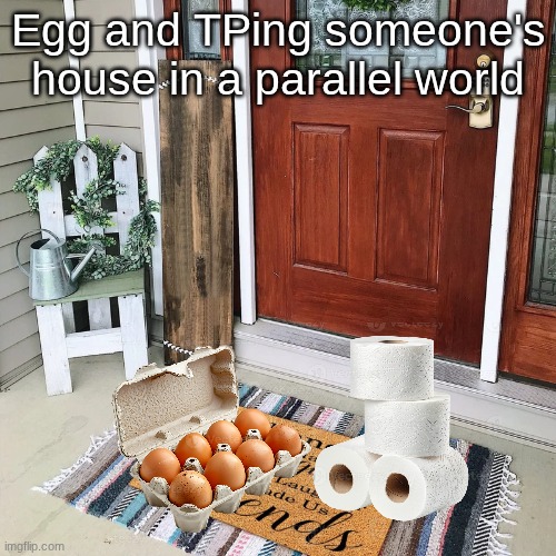 Everything's opposite | Egg and TPing someone's house in a parallel world | image tagged in memes,funny,halloween,meme | made w/ Imgflip meme maker