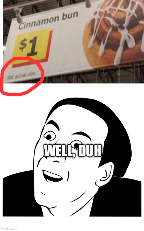 Not actual size | WELL, DUH | image tagged in you don't say | made w/ Imgflip meme maker