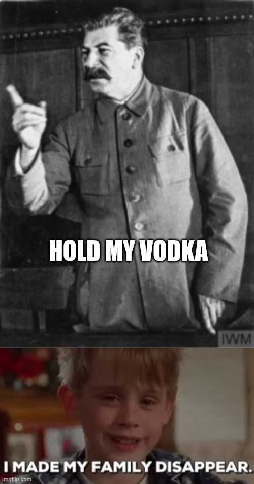 Stalin vs Kevin from Home Alone | HOLD MY VODKA | image tagged in i made my family disappear | made w/ Imgflip meme maker